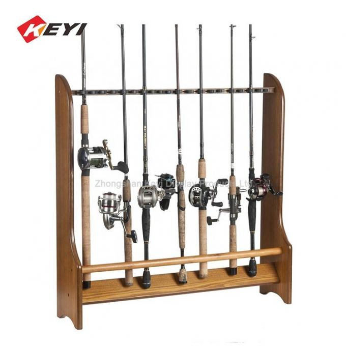 Custom Single Siede Solid Wooden Fishing Rod Display Rack For Retail