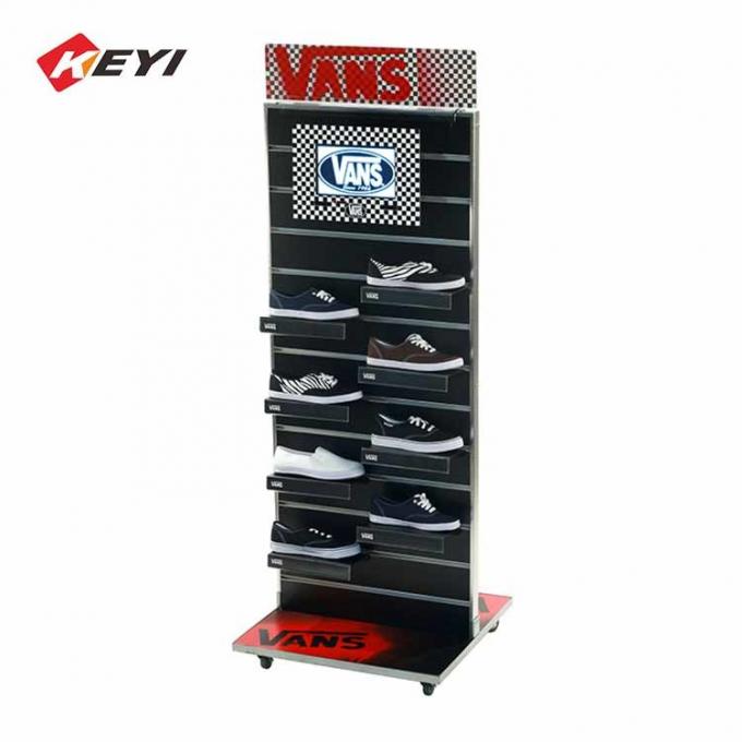 Double Sided floor Slatwall Shoe Display Rack With 4 Caster