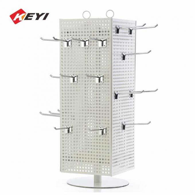 Counter Top Rotating Metal Pegboard Keychain Display Stand With Hook