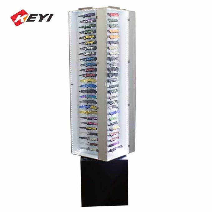 Retail Shop Illuminating Floor Standing Knife Display Cases With Led Light