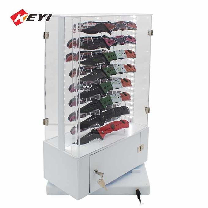 Counter Top Rotating Clear Acrylic Knife Display Case With Lock