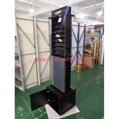 Floor Standing Rotating Zippo Lighter Display Case With Storage Cabinet