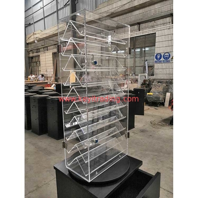 Floor Standing Storage Cabinet Rotating Acrylic Knife Display Case With Drawer