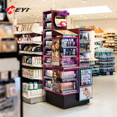 Retail Cosmetic Display Shelf Metal Wood Display Racks Cosmetics Beauty Supply Store Shelf Makeup Stand Showcase Display