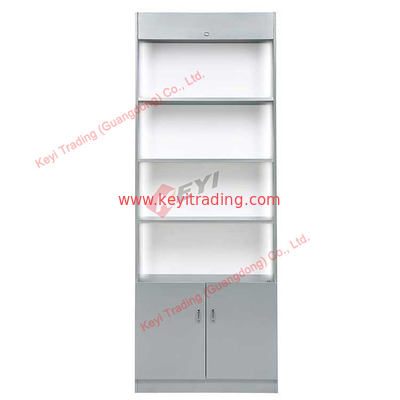white retail store display shelf with LED light MDF wood commercial booth OEM design with size cosmetic perfume display