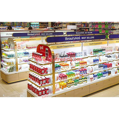 Free standing wood cosmetic display stand cosmetic product store shelf nail polish display cabinets