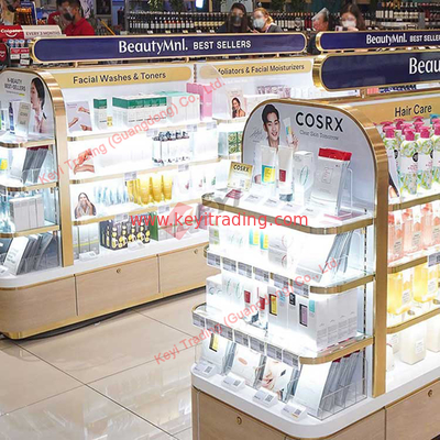 Free standing wood cosmetic display stand cosmetic product store shelf nail polish display cabinets