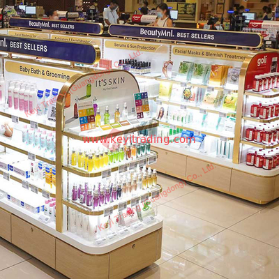 Free standing wood cosmetic display stand cosmetic product store shelf nail polish display cabinets