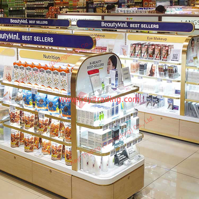 Free standing wood cosmetic display stand cosmetic product store shelf nail polish display cabinets