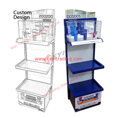 Customized Cosmetic Shop Floor Standing Metal Display Stand Skincare Products Display Beauty Salon Display Rack