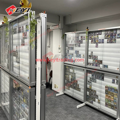 Trading Card Display Cases Hobby Station Display Rack Aluminum Metal Frame Display Stand with Sliding Door for TCG Cards