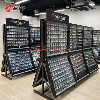 Custom Floor Metal Stand Tcg Trading Card Display Case Gondola Shelves Graded Card Display Rack for Retail Stores Sport Cards