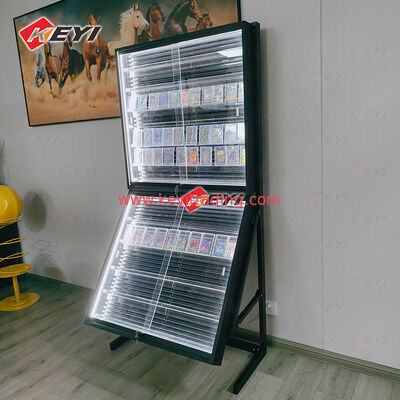 LED Lighting Single Side Graded Card Showcases Display Stands With Sliding Lockable Doors for Retail Trading Card Store