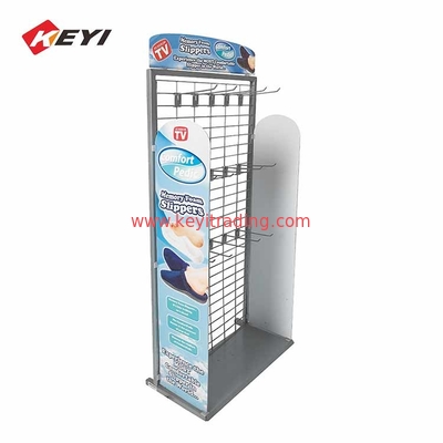 OEM&ODM Floor Black Metal Wire Sandal Display Stand With Hooks