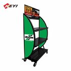 Black Powder Coated 3 tier metal Display shelf Car Battery Rack stand with PVC AD board