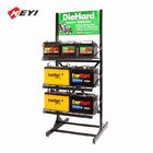 Black Powder Coated 3 tier metal Display shelf Car Battery Rack stand with PVC AD board