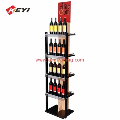 Custom Beverage Retail Store Floor Wood Wine Bottle Display Stand