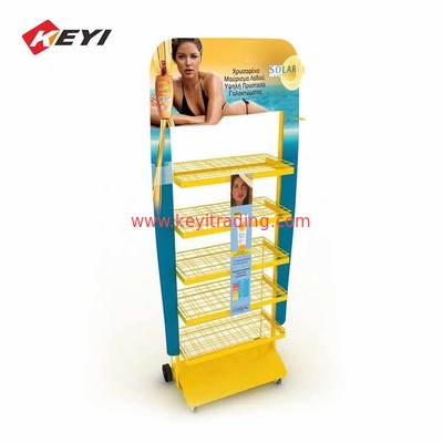 Custom Retail Store Tiered Metal Shelf Shampoo Display Stand With Sign Holder Frame