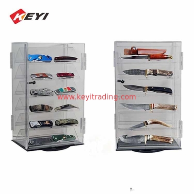 Counter Top Rotating Clear Acrylic Knife Display Case With Lock