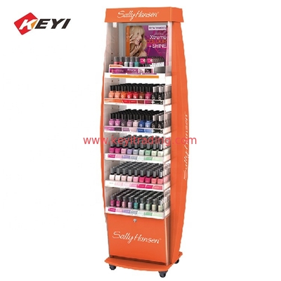 Custom Store makeup display rack Metal Nail Polish Shelf With Storage Drawer