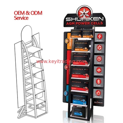 Custom High Quality Floor Standing Metal Car Battery Stand Battery Display Rack