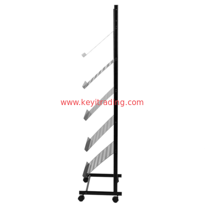 Custom Durable 5 Tier Metal Shelves Magazin Rack Magazine Display Dtand With Wheel