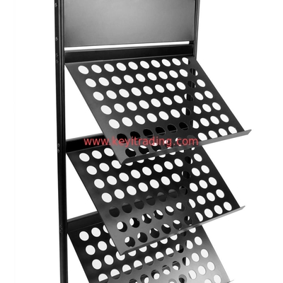 Custom Durable 5 Tier Metal Shelves Magazin Rack Magazine Display Dtand With Wheel