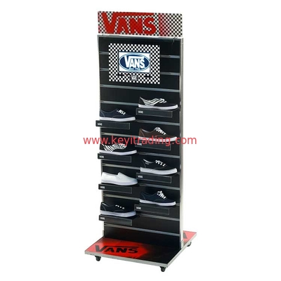 Made In China OEM Double Sided Slat Wall Retail Shoe Display Rack With 4 Wheel