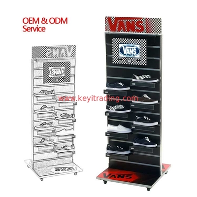 Made In China OEM Double Sided Slat Wall Retail Shoe Display Rack With 4 Wheel