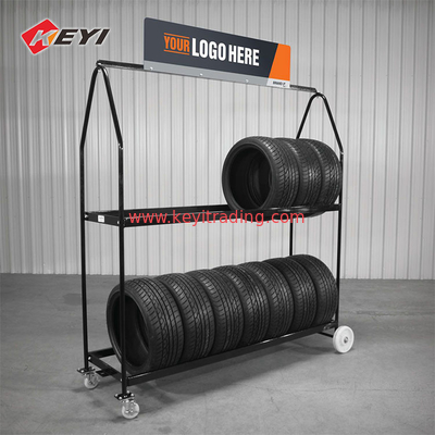 Factory Custom Metal Rolling Tire storage Cart Tire Display Stand Mobile Tire Rack