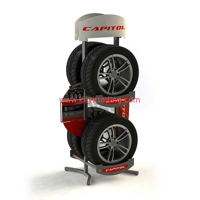 Wholesale Custom Floor Standing 2 way tyre rack Metal Tire Display Stand