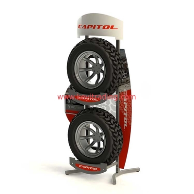 Wholesale Custom Floor Standing 2 way tyre rack Metal Tire Display Stand