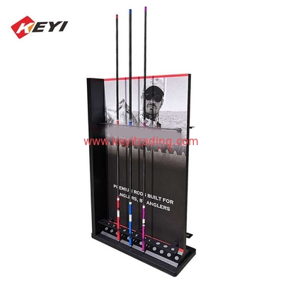 Metal And Wooden materials floor standing Fishing Rod Display Stand