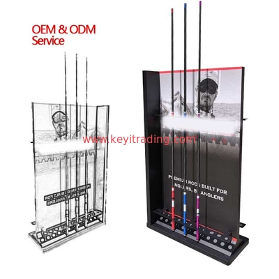 Metal And Wooden materials floor standing Fishing Rod Display Stand