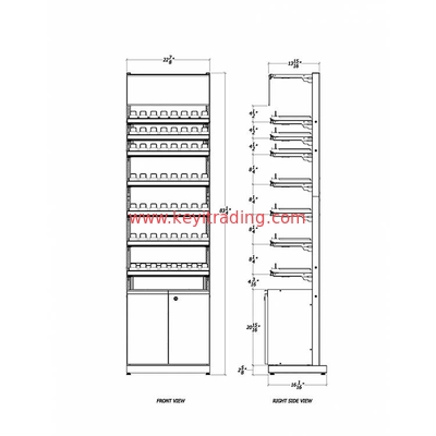 Floor Standing Adjustable Metal Shelves Cigarette Display Rack with Storage Cabinet