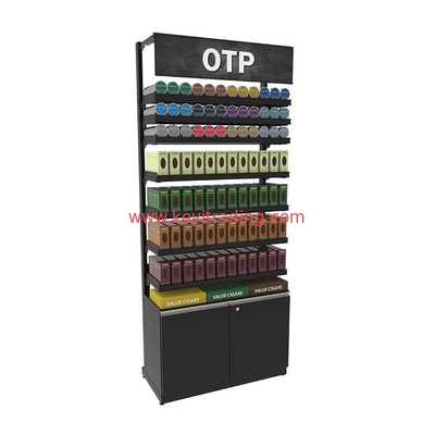 Supermarket Metal Shelves Smoke Shop Tobacco Cigarette Display Stand With Storage Cabinet