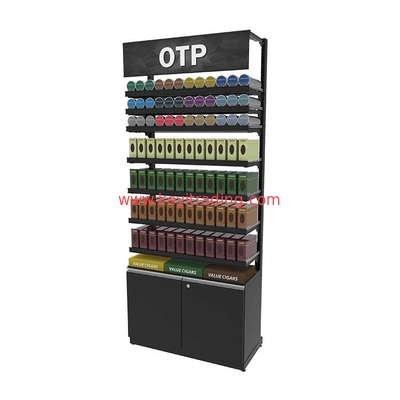Supermarket Metal Shelves Smoke Shop Tobacco Cigarette Display Stand With Storage Cabinet