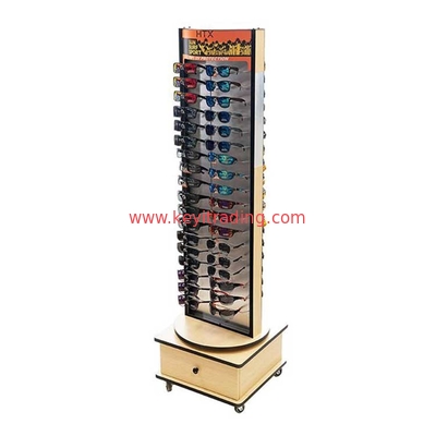 Double Sided Wooden Rotating Sunglasses Display Stand With Storage Drawer
