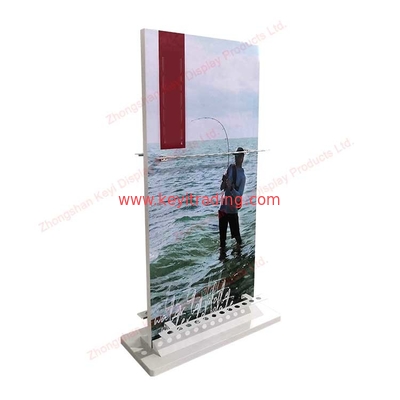 Floor Standing Double Sided 24 Holes Fishing Rod Rack Display Stand With Graphic Printing