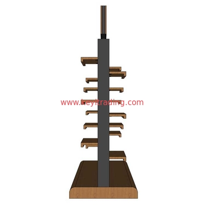 Retail Store Double Sided Wooden Slatwall Shoe Display Stand With Shelves