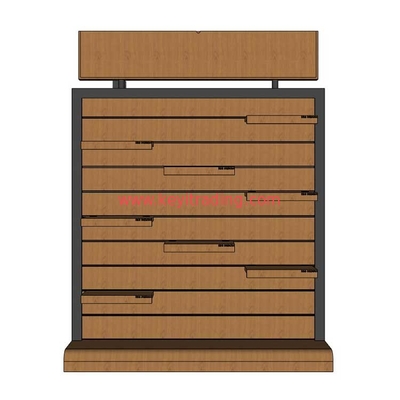 Retail Store Double Sided Wooden Slatwall Shoe Display Stand With Shelves