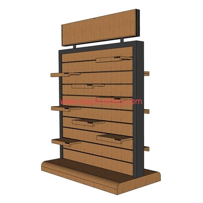 Retail Store Double Sided Wooden Slatwall Shoe Display Stand With Shelves
