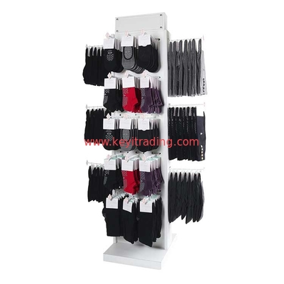 Customized Floor Standing Wooden 4 Way Hanging Sock Display Rack With Hooks