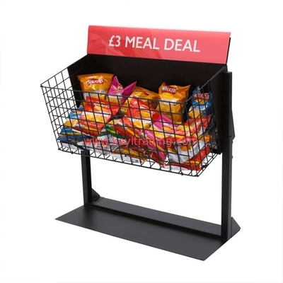 Height Adjustable Metal Wire Dump Bin Merchandiser Stand Snack Display Rack