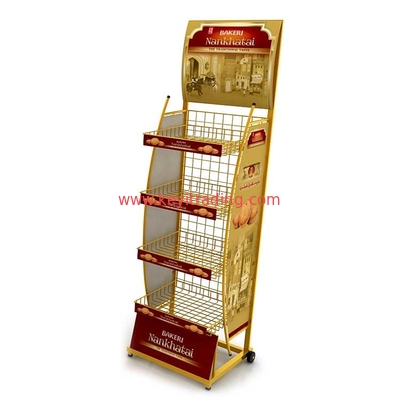 OEM POP Snack Rack Metal Floor Display - 4 Wire Shelves, 2 Caster