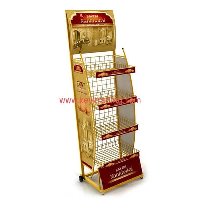 OEM POP Snack Rack Metal Floor Display - 4 Wire Shelves, 2 Caster