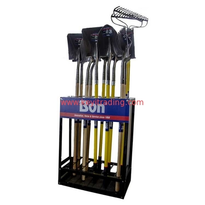 free stand 2 sided metal wire mesh hanging Shovel Display Rack With 4 Wheel
