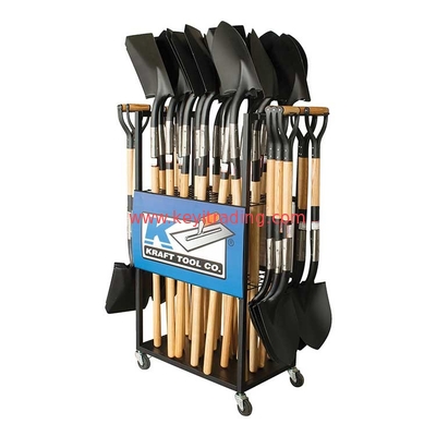 free stand 2 sided metal wire mesh hanging Shovel Display Rack With 4 Wheel