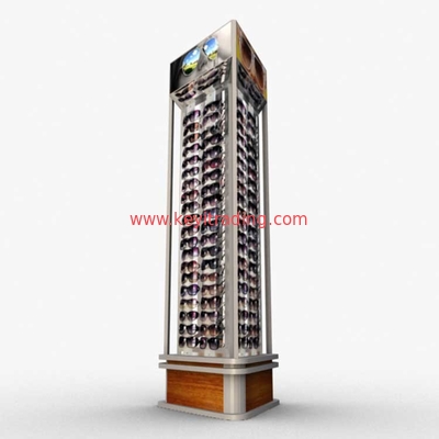 Modern POP Wooden 3 Sided Rotating Floor Sunglasses Stand With Mirror