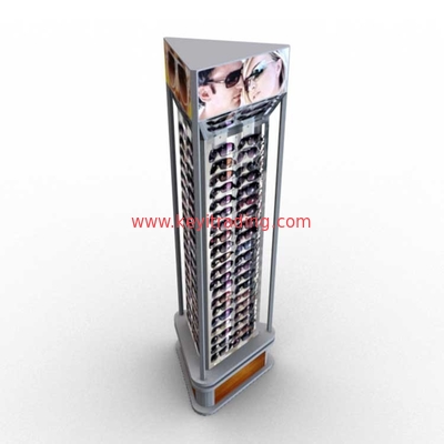Modern POP Wooden 3 Sided Rotating Floor Sunglasses Stand With Mirror